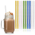 Axyaa Pink Glass Straw Set of 10 - Reusable Eco-Friendly Bubble Tea Smoothie Straws