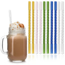 Axyaa Pink Glass Straw Set of 10 - Reusable Eco-Friendly Bubble Tea Smoothie Straws