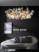 Axyaa Crystal Pendant Chandelier with LED Branches and Glass, Handmade Kapok Flower Design