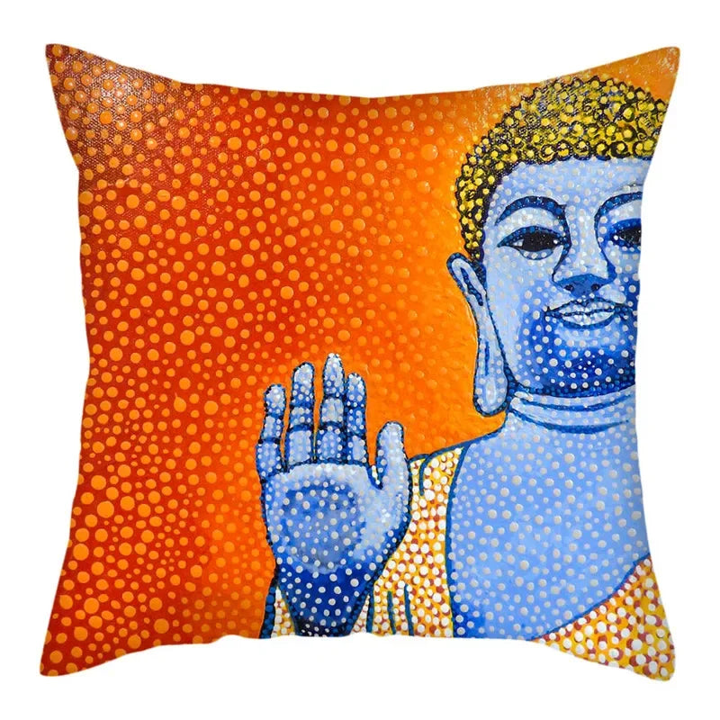 Axyaa Buddha Statue Polyester Cushion Cover for Home Sofa Decor