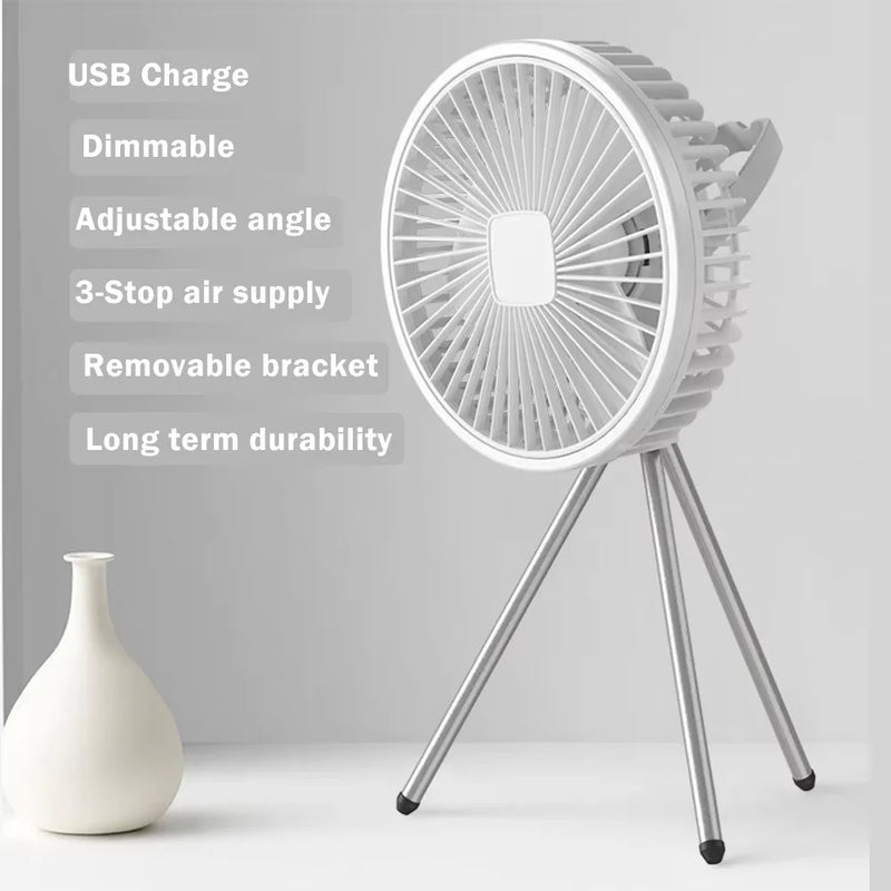 Axyaa 10000mAh Portable Camping Fan with Power Bank and LED Lighting