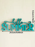 Axyaa Hello Summer Wooden Sign Decor - Blue Rustic Tabletop Ornament for Home