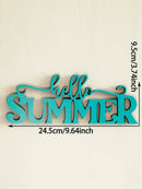 Axyaa Hello Summer Wooden Sign Decor - Blue Rustic Tabletop Ornament for Home