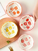 Axyaa Ceramic Salad and Fruit Dessert Bowl Set for Household Air Fryer, Blessings Gift Tableware
