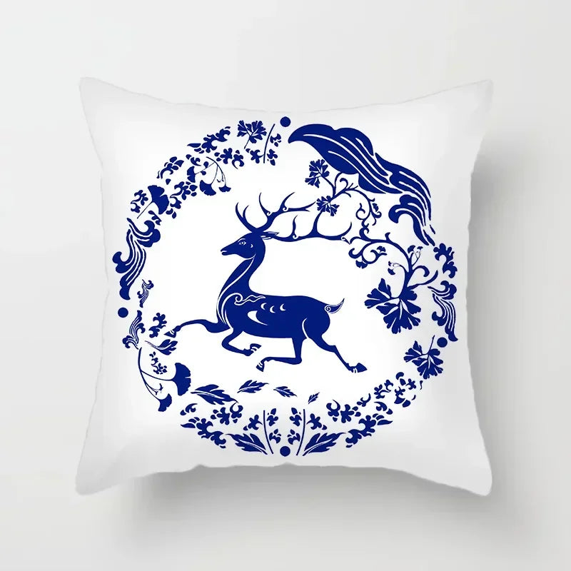 Axyaa Blue Geometric Floral Printed Pillow Case - Soft Cushion Cover
