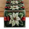 Axyaa Poinsettia Berry Snowflake Table Runner - Festive Home Decor for Dining and Parties