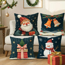 Axyaa Christmas Pillow Covers - Festive Navy Velvet Decor with Santa, Snowman & Bells