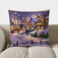 Axyaa Snowy Village Nighttime Throw Pillow Cover for Sofa, Bedroom, Car