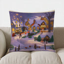 Axyaa Snowy Village Nighttime Throw Pillow Cover for Sofa, Bedroom, Car