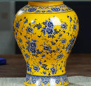 Axyaa Blue & White Porcelain Vase for Home Decor with Dracaena Sanderiana