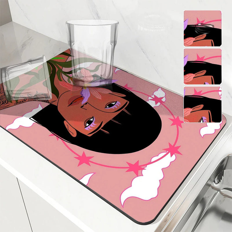 Axyaa Quick Dry Kitchen Mat: Absorbent, Antiskid, Flower Design