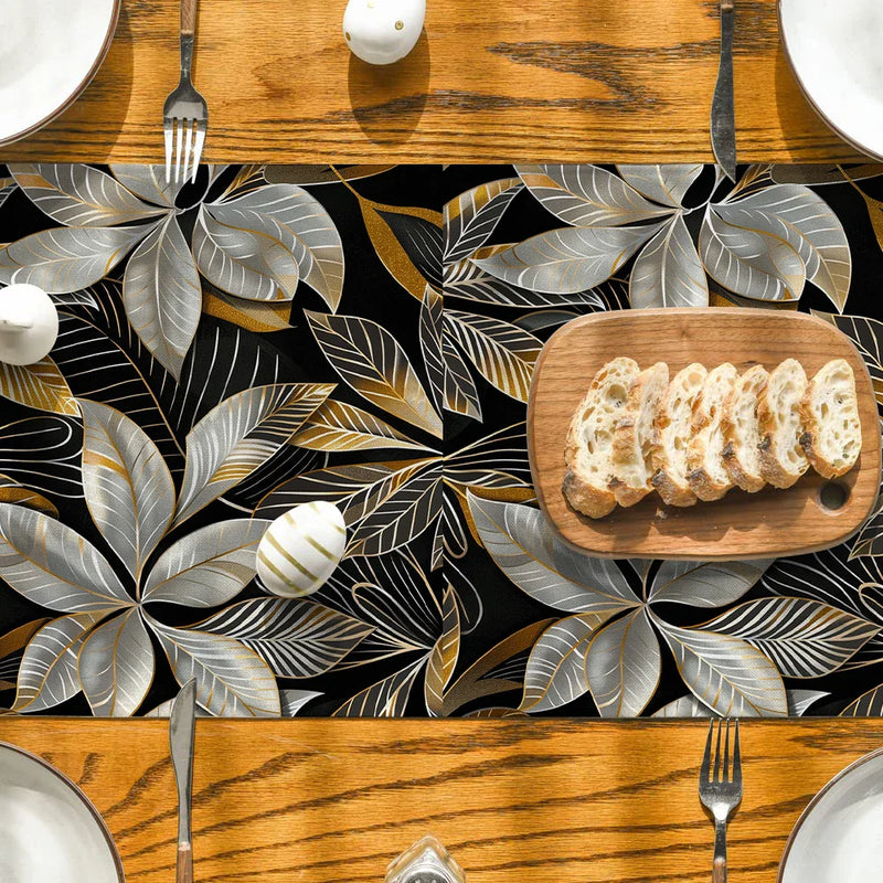 Axyaa Metallic Texture Floral Branches Table Runner for Dining & Dresser Decor