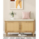 Axyaa Rattan Shoe Storage Bench with Cushion, Wooden Entryway Cabinet Organizer