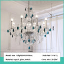 Axyaa French Blue Crystal Chandelier: Luxury Glass E14 Pendant Light, Romantic Living Room Decor