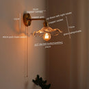 Axyaa Glass Copper LED Wall Sconce Pull Chain Switch Bedroom Living Room Light