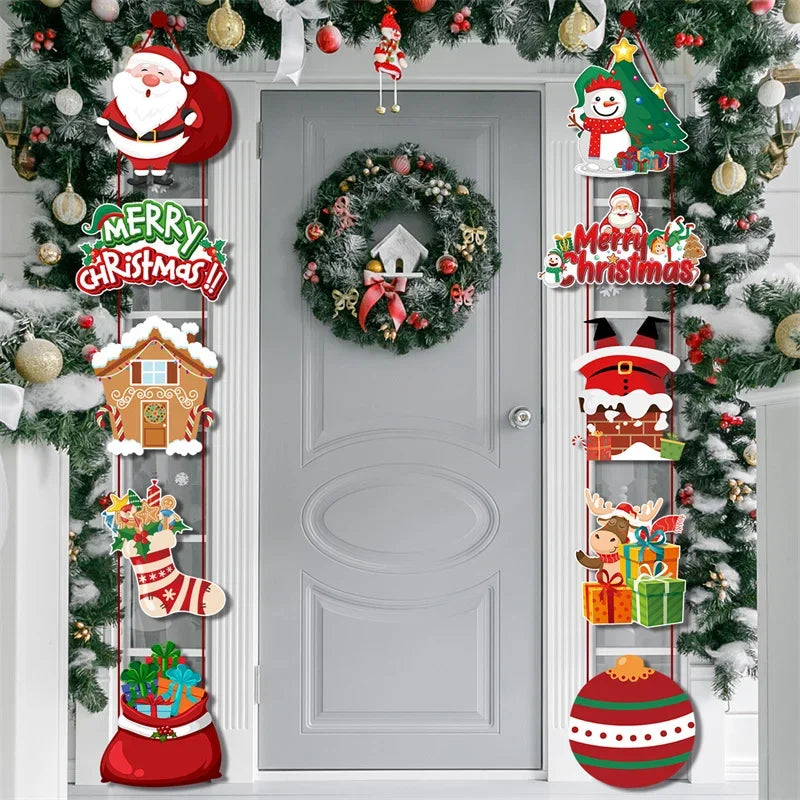Axyaa Christmas Door Hanging Banner Santa Claus Snowman Xmas Front Door Ornament