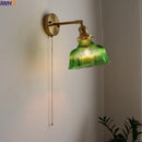 Axyaa Retro Copper Glass LED Wall Lamp with Pull Chain Switch for Living Room