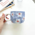 Axyaa Hand Pinched Ceramic Flower Mug, Irregular Design, Colorful Breakfast Cup
