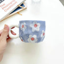 Axyaa Hand Pinched Ceramic Flower Mug, Irregular Design, Colorful Breakfast Cup
