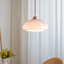 French Cream Pumpkin Pendant Light by Axyaa: Wooden Glass Small Chandelier for Home or Restaurant