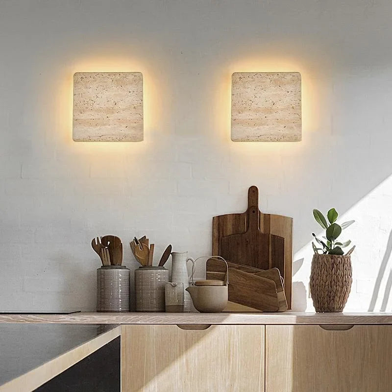 Axyaa Wabi Sabi Indoor LED Wall Sconce Yellow Travertine Stone Bedside Lamp