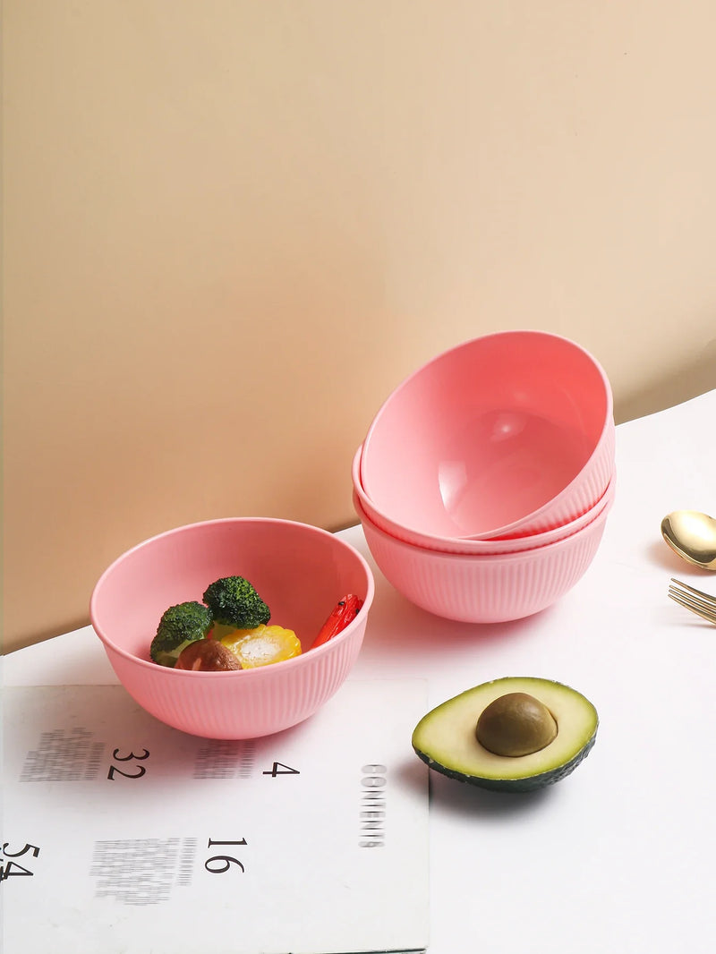 Axyaa Pink Vertical Grain Bowl Set - Pack of 8