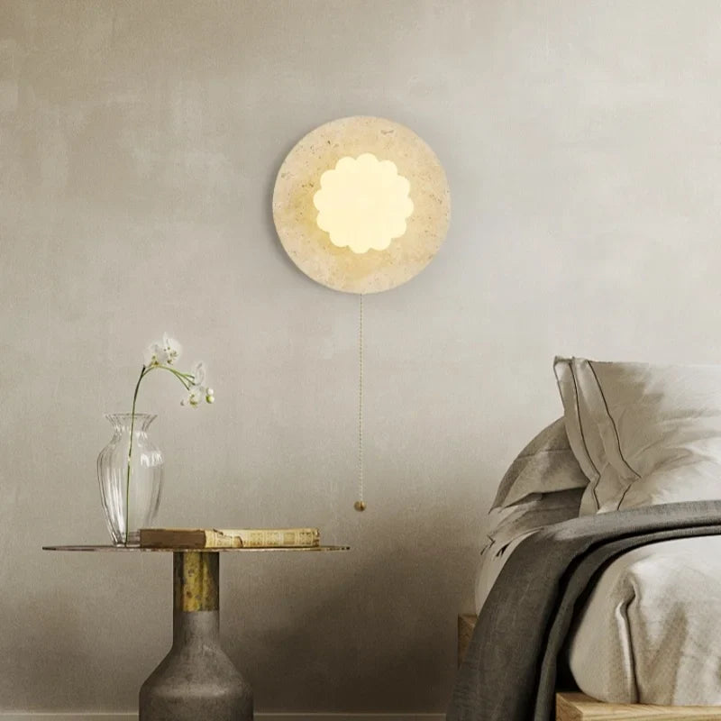 Axyaa Wabi Sabi LED Wall Lamp Yellow Travertine Pull Chain Switch for Living Room