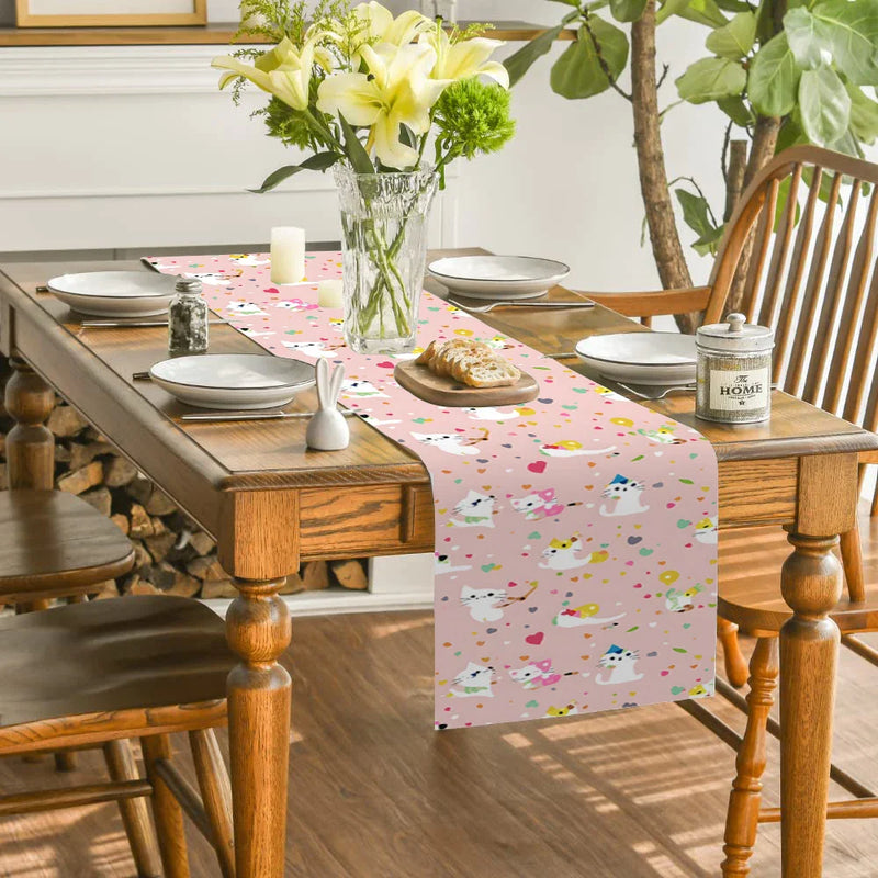 Axyaa Polka Dot Cat Abstract Table Runner for Kitchen Dining Party Decor