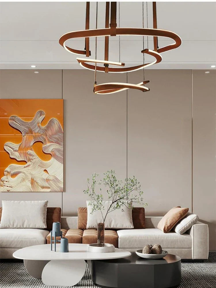 Axyaa Leather Ring Hall Chandelier, Postmodern Designer Villa, Grand Restaurant Main Light