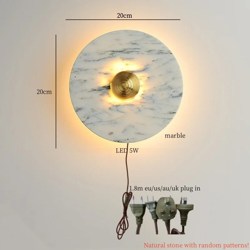 Axyaa Circular Marble LED Wall Lamp Modern Nordic Interior Lighting