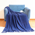 Axyaa Cream White Knit Throw Blanket with Tassels