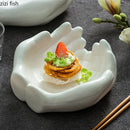 Axyaa Double Layered Buddha Hand Ceramic Plate for Desserts, Snacks, and Fruit Salad