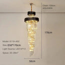 Axyaa Crystal Long Chandelier: Luxury Modern Black/Gold Fixture for Villa Living Room Staircase
