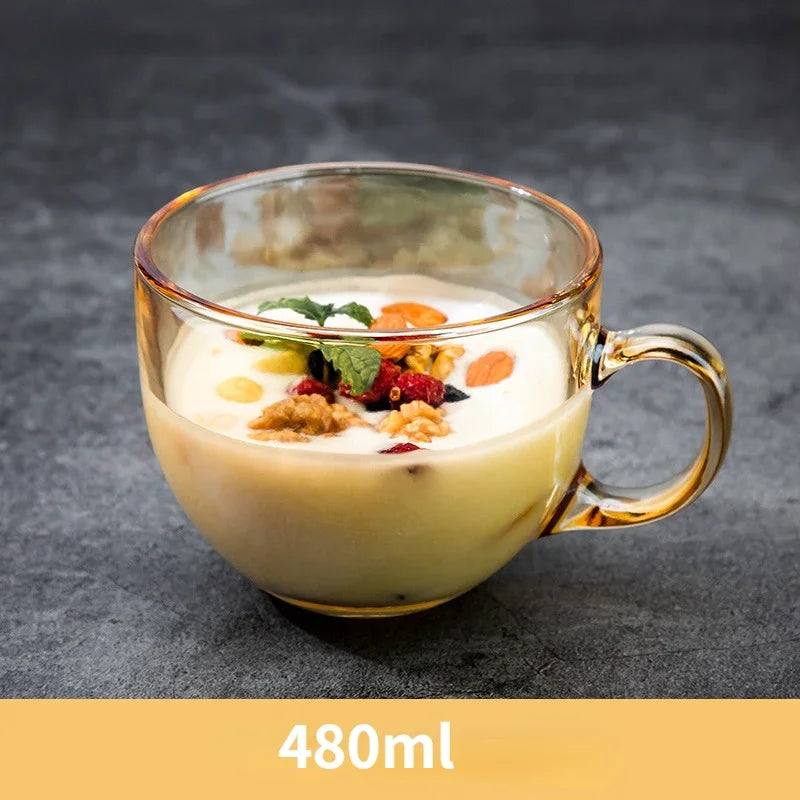 Axyaa Amber Glass Coffee Tea Mug 480ml Handle Drinkware