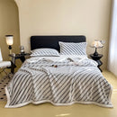 Axyaa Cozy Striped Flannel Throw Blanket - Ultra Soft Milk Velvet Plush Bedspread