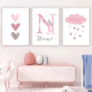 Pink Heart Cloud Custom Name Canvas Print by Axyaa - Nursery Wall Art for Girls