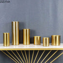Axyaa Gold Brass Cylinder Vase Artificial Flowers Decor Desk Decoration Minimalism Metal Vases