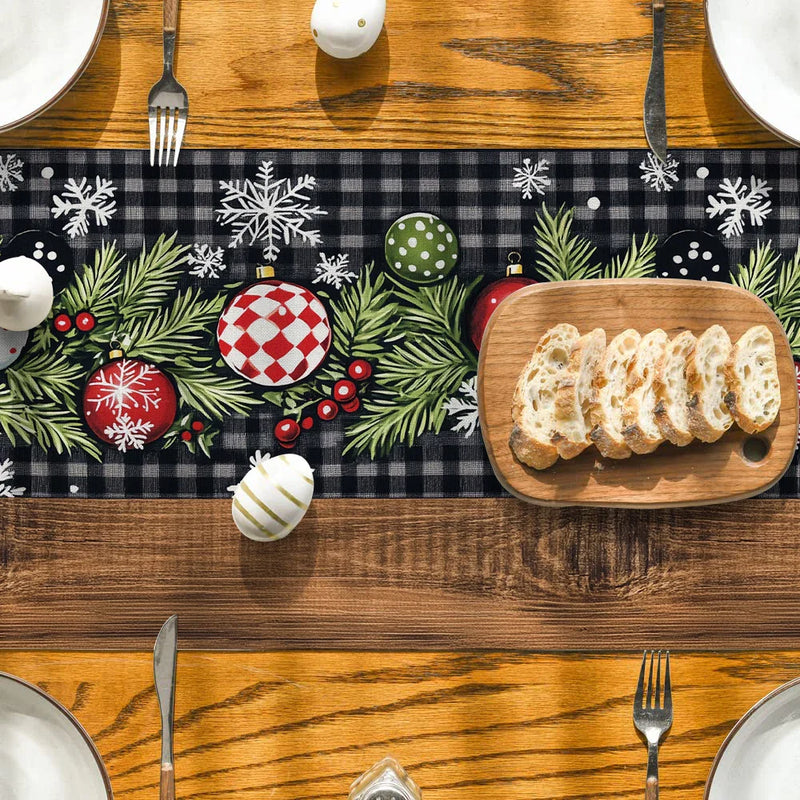 Axyaa Christmas Ball Fir Snow Table Runner for Home Decor & Parties