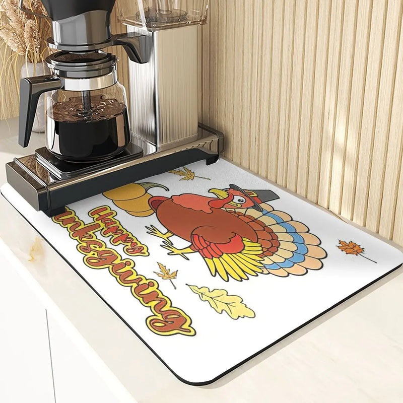 Axyaa Turkey Leaf Kitchen Mat - Non-Slip Absorbent Coasters for Fall Harvest