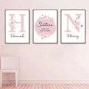Axyaa Personalized Sisters Floral Canvas Wall Art for Nursery Decoration