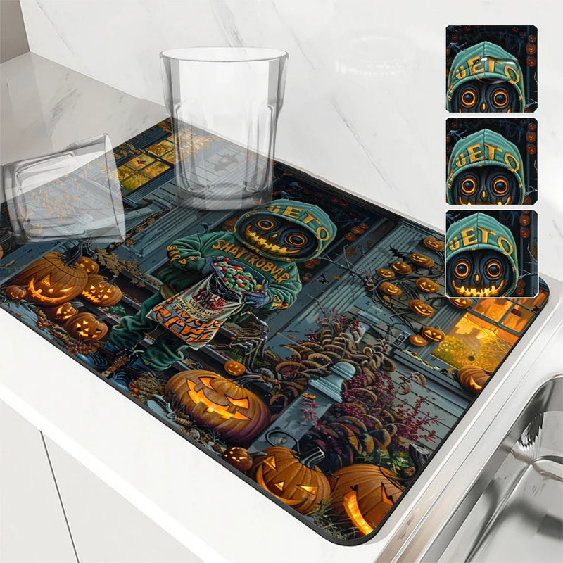 Axyaa Halloween House Coffee Absorbent Dish Drying Mat