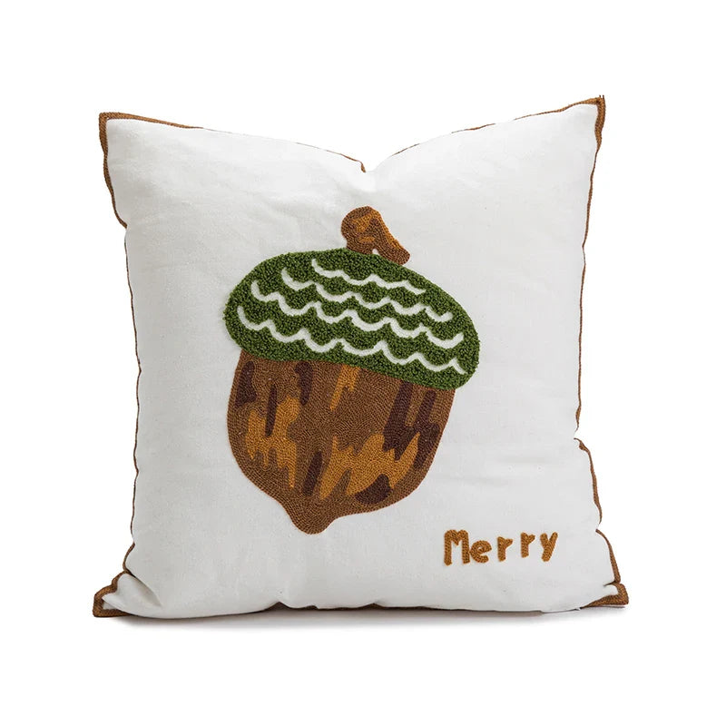 Axyaa Christmas Cushion Cover Snowflake Tree Green Red Checked Tassels