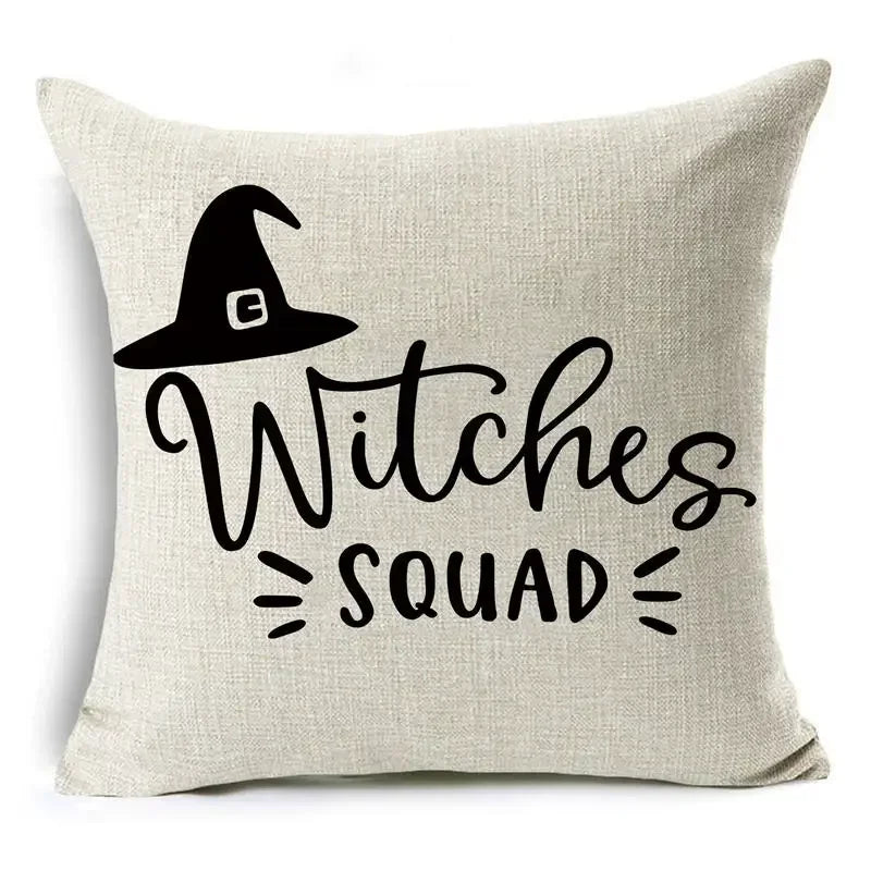 Axyaa Halloween Pattern Cushion Cover: Printed Linen Throw Pillow Case 45cm*45cm