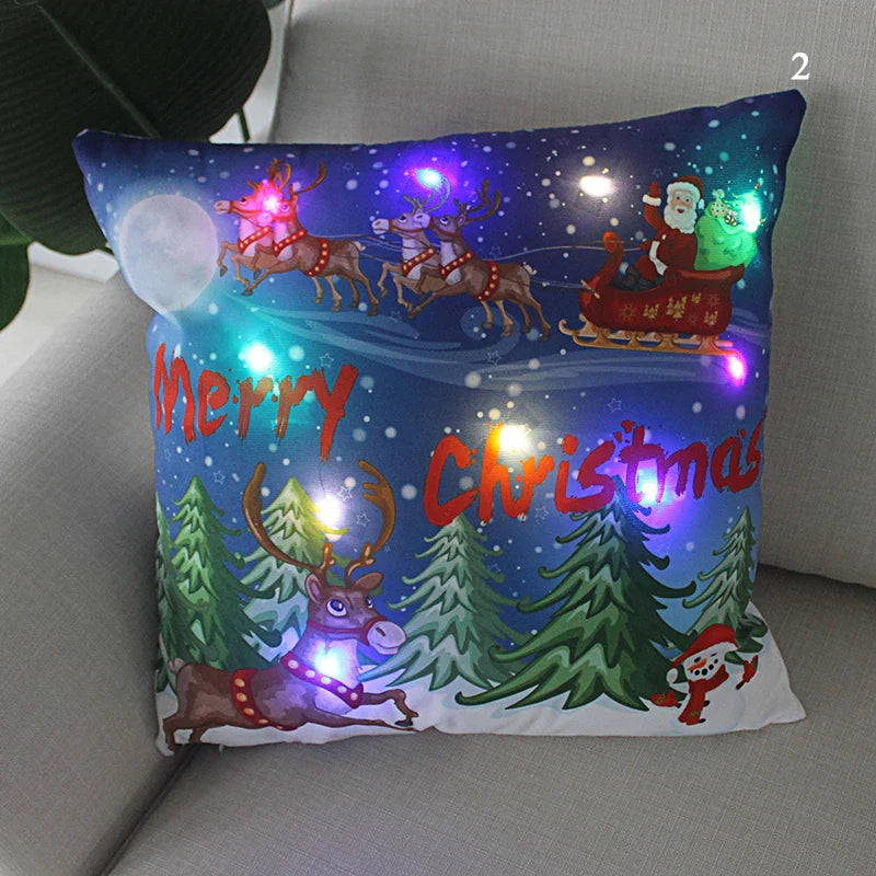 Axyaa LED Santa Claus Cushion Cover: Festive Light-Up Pillowcase for Home Decor