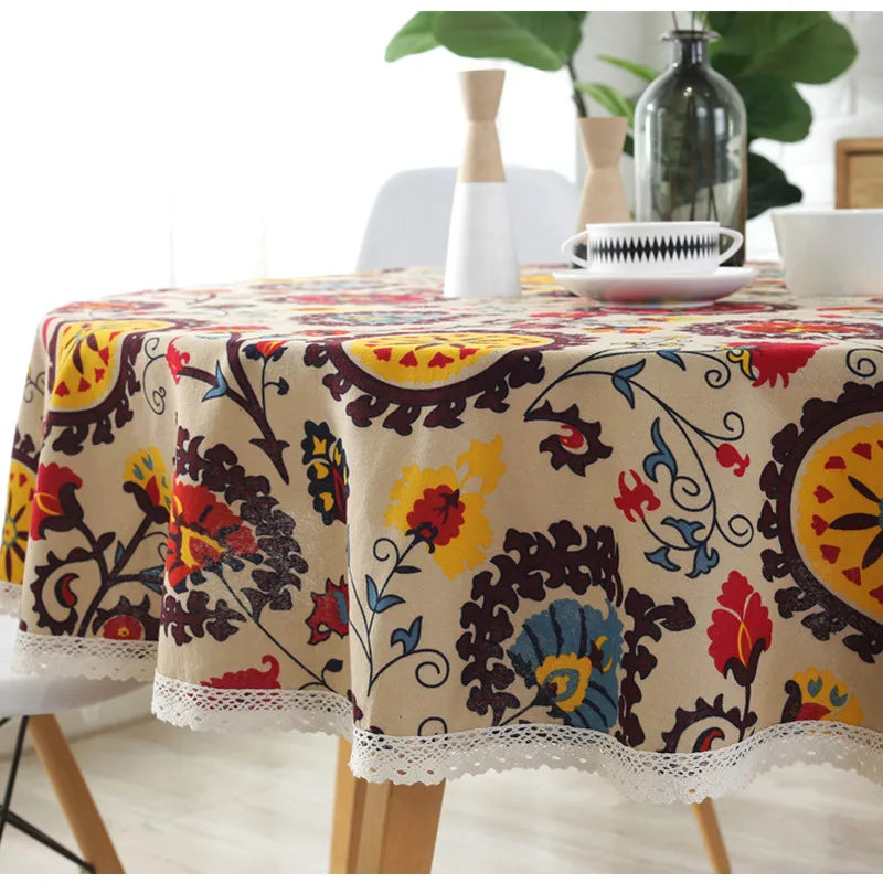 Axya™ Vintage Lace Sunflower Printed Cotton Tablecloth for Dining, Kitchen, Banquet, Hotel Decor