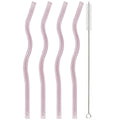 Axyaa Wavy Glass Straws Set with Brush, Colorful Drinkware for Kitchen, Party, Bar