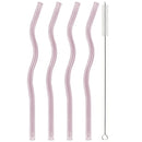 Axyaa Wavy Glass Straws Set with Brush, Colorful Drinkware for Kitchen, Party, Bar