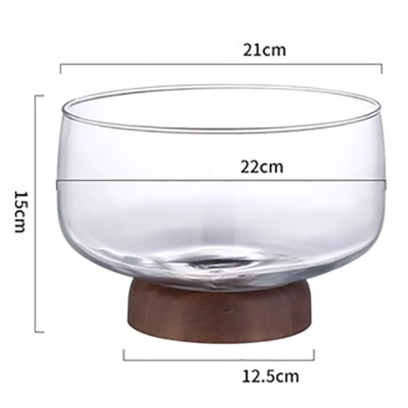 Axya Glass Wooden Fruit Tray - Elegant Home Decor & Table Centerpiece