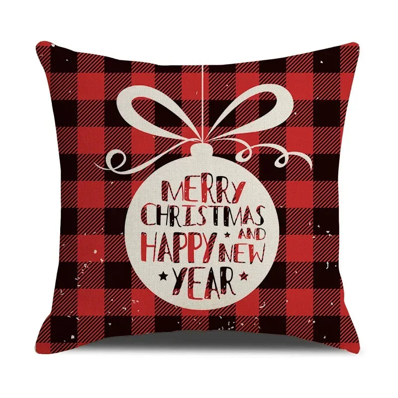 Axyaa Christmas Linen Print Throw Pillow Cover for Home Sofa, Living Room and Bedroom