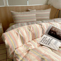 Axyaa Nordic Pink Stripes Cotton Duvet Cover 150x200 Girl's Room Comforter Set